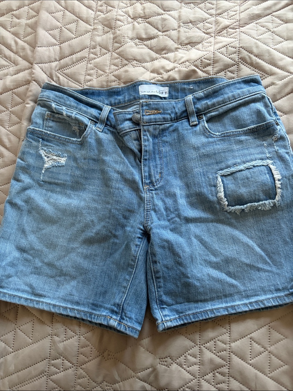 LOFT Women's Light Blue Distressed Denim Jean Shorts
